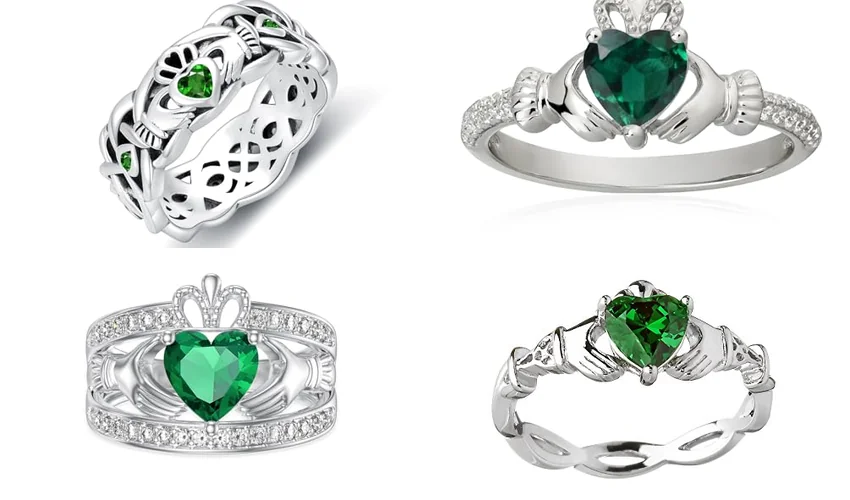 best silver claddagh ring with emerald